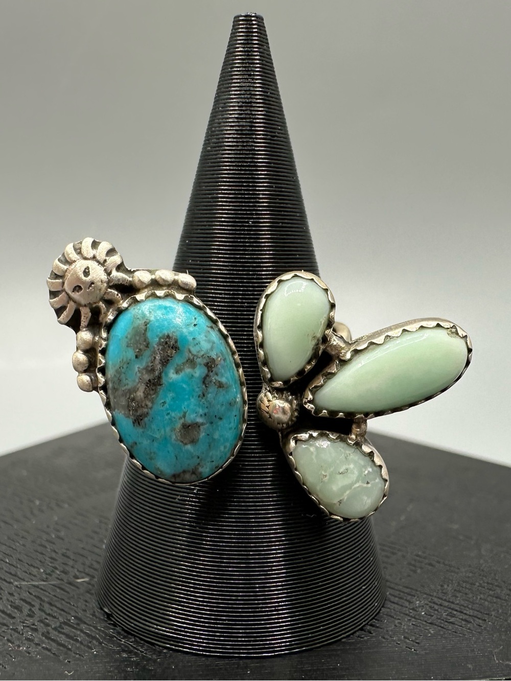 🌞 Paloma Turquoise Kingman Sterling Silver 925 Ring Handmade Floater Bypass Sun